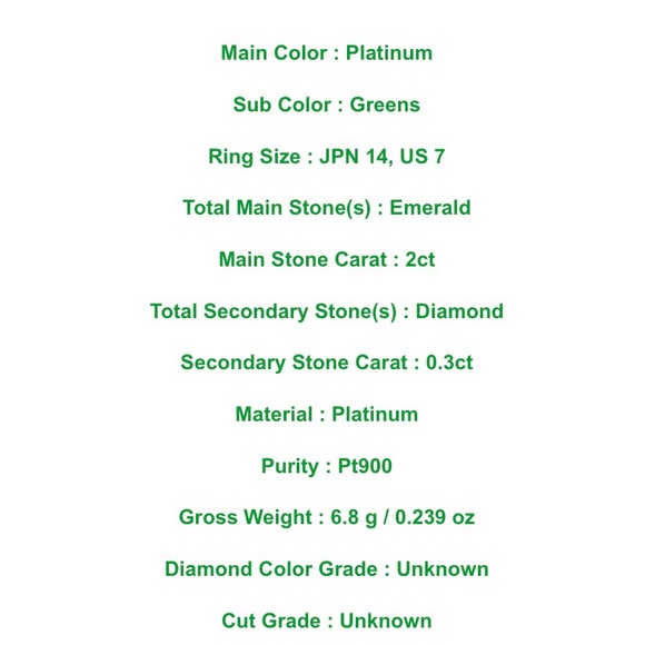 Jewelry Ring   Emerald 2ct Platinum - Picture 10 of 10